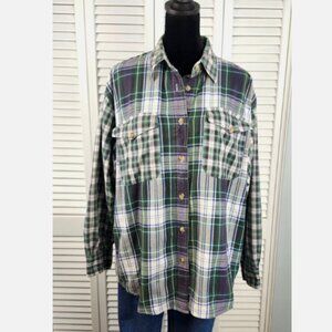 CCSC Plaid Button Up Shirt L Cotton Long Sleeve Tartan Shacket Weekend Casual